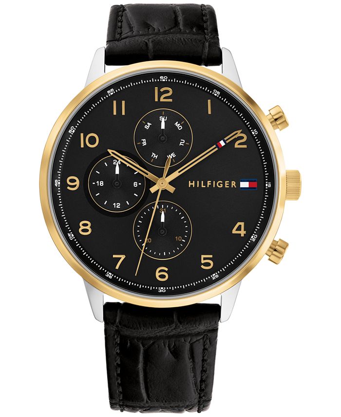 Tommy Hilfiger Men s Black Leather Strap Watch 44mm Macy s