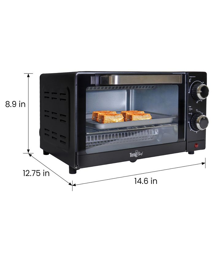 Total Chef 4Slice Toaster Oven, 1000W, Black Compact Countertop Oven