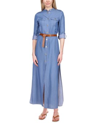 michael kors chambray maxi shirtdress