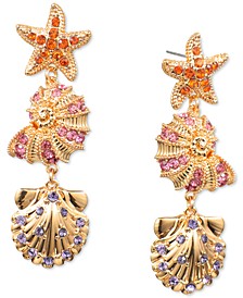 Gold-Tone Pavé Crystal Seashell Linear Drop Earrings, Created for Macy's