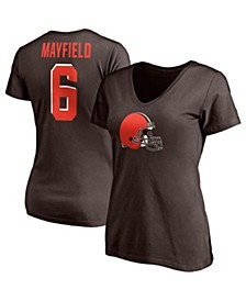 Women's Branded Baker Mayfield Brown Cleveland Browns Player Icon Name Number V-Neck T-shirt