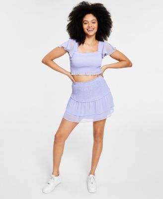 Bar III - Women's Ruffled Smocked Mini Skirt, Created for Macy's