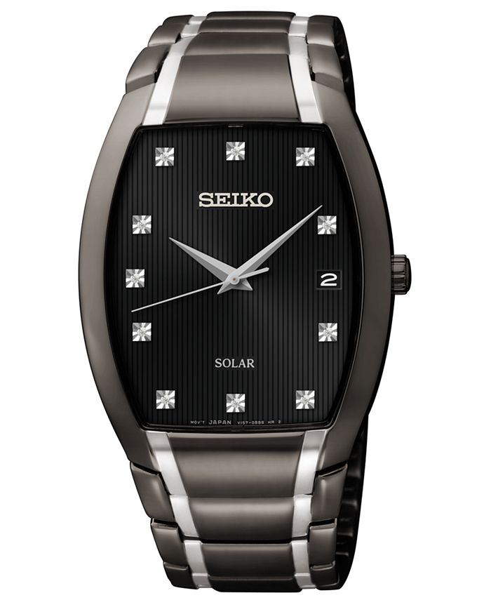 Seiko Men's Solar Diamond Accent Black Ion-Finished Stainless Steel  Bracelet Watch 35mm SNE335 & Reviews - All Watches - Jewelry & Watches -  Macy's