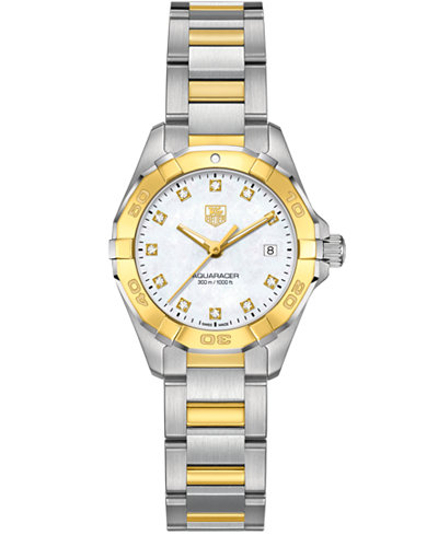 TAG Heuer Women's Swiss Aquaracer Diamond Accent 18k Gold-Capped Stainless Steel Bracelet Watch 27mm WAY1451.BD0922