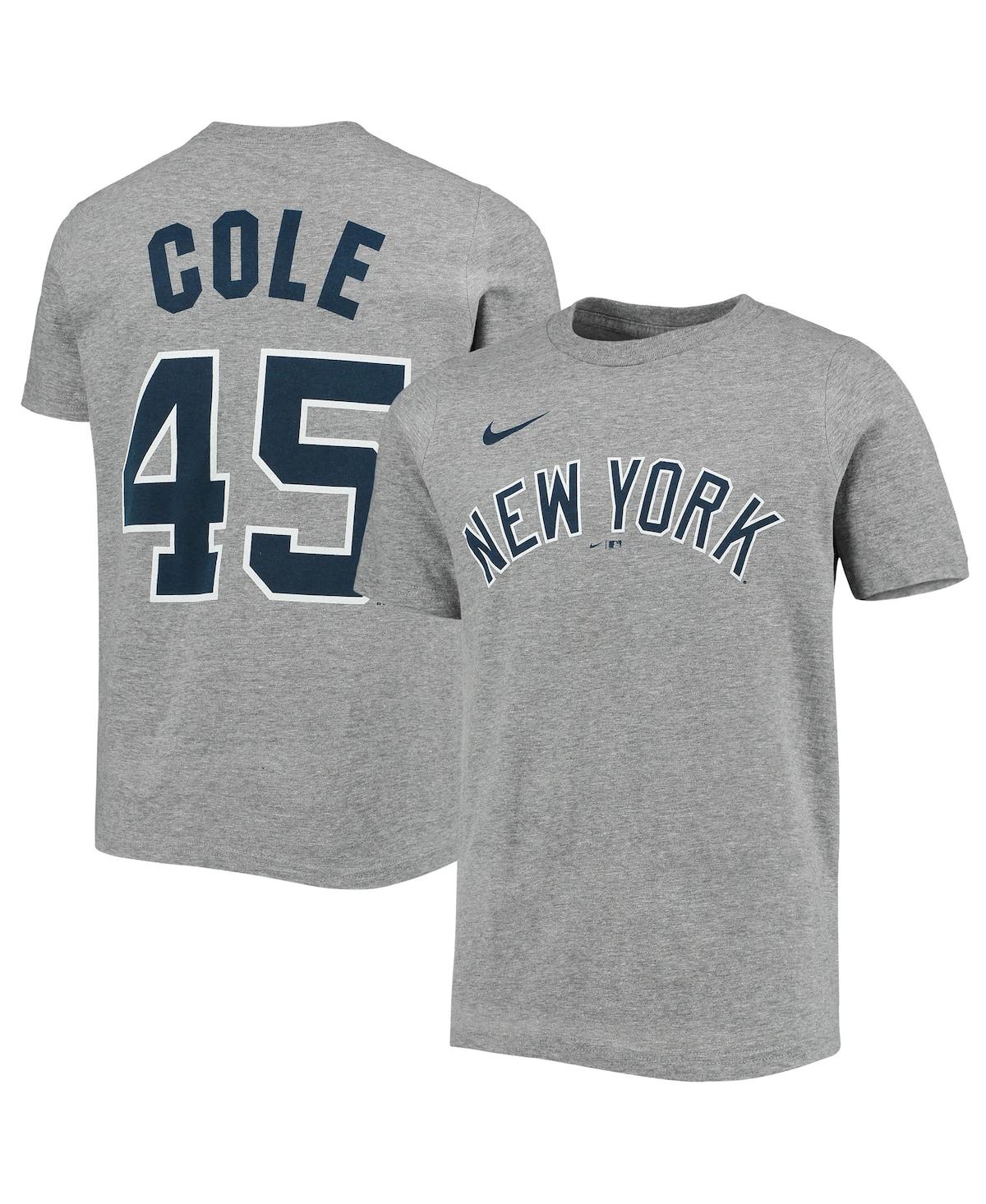 Youth Boys Nike Gerrit Cole Heather Gray New York Yankees Player Name and Number T-shirt