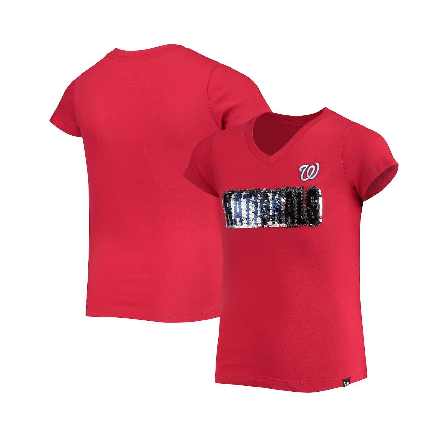Big Girls Red Washington Nationals Flip Sequin Team T-shirt