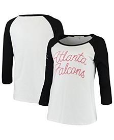 Women's White and Black Atlanta Falcons Retro Script Raglan 3/4-Sleeve T-shirt