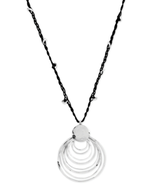 image of Robert Lee Morris Soho Silver-Tone Black Cord and Hammered Ring Pendant Necklace
