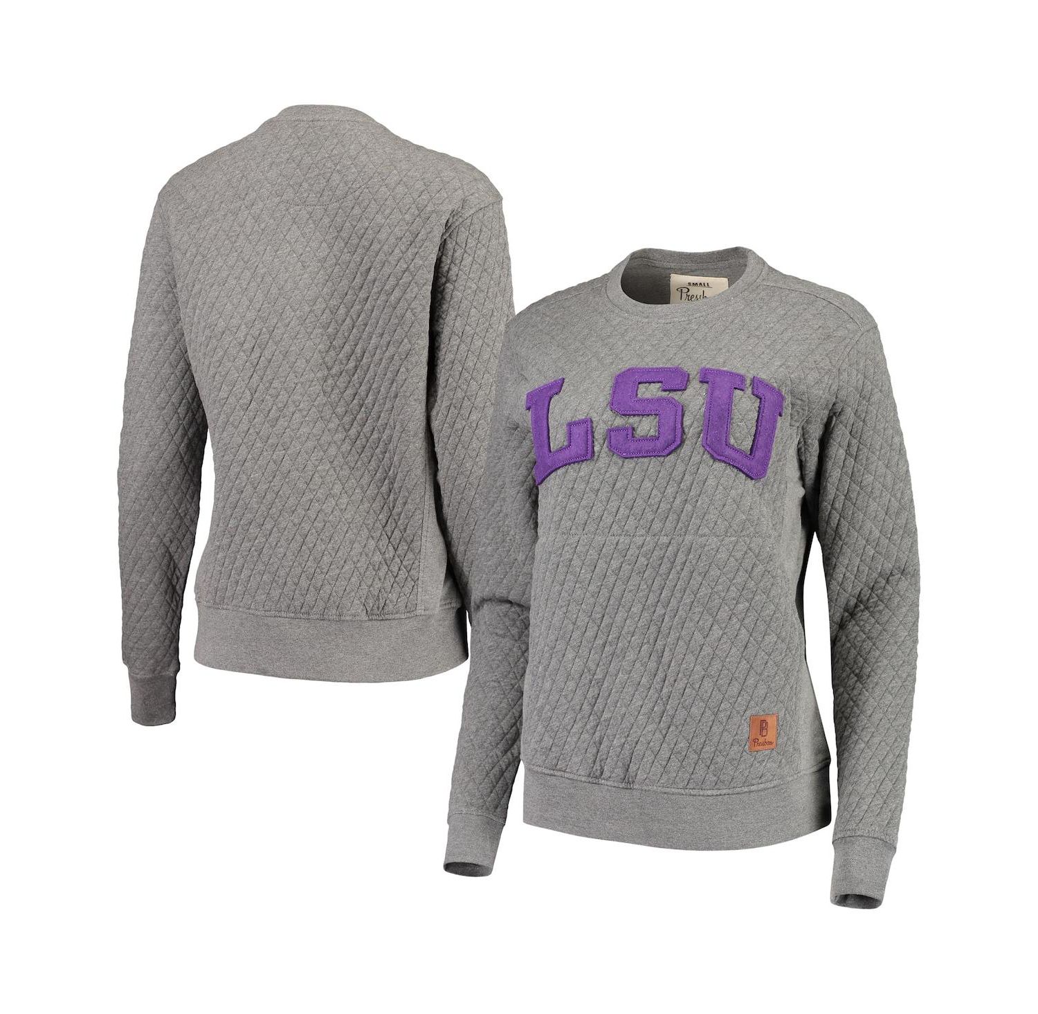 Women's Heathered Gray LSU Tigers Moose Applique Quilted Crewneck Sweatshirt