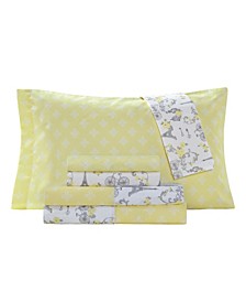 Lovely Turnstyle Reversible Printed Super Soft Deep Pocket Twin Extra Long Sheet Set, 4 Pieces