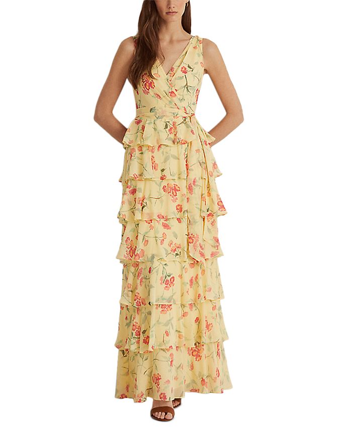 Lauren Ralph Lauren Floral Crinkled Georgette Tiered Gown & Reviews -  Dresses - Women - Macy's