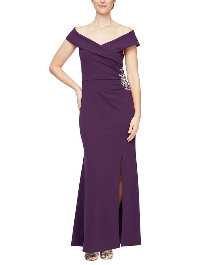 SL Fashions Rhinestone-Embellished Front-Slit Gown - Macy's