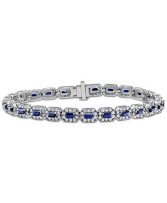 Macy's - Emerald (2 ct. t.w.) & Diamond (3 ct. t.w.) Halo Link Bracelet in 14k White Gold (Also in Ruby & Sapphire)