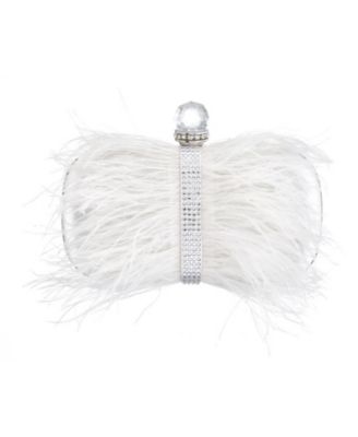Women's Feather Embellished Minaudiere Clutch
