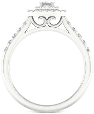 Diamond Emerald-Cut Double Halo Engagement Ring (1/2 ct. t.w.) in 14k White Gold