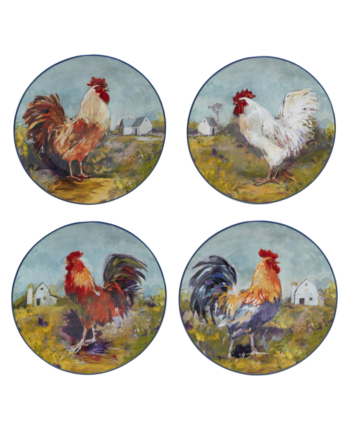 Rooster Meadow Dinner Plate, Set of 4 - Blue