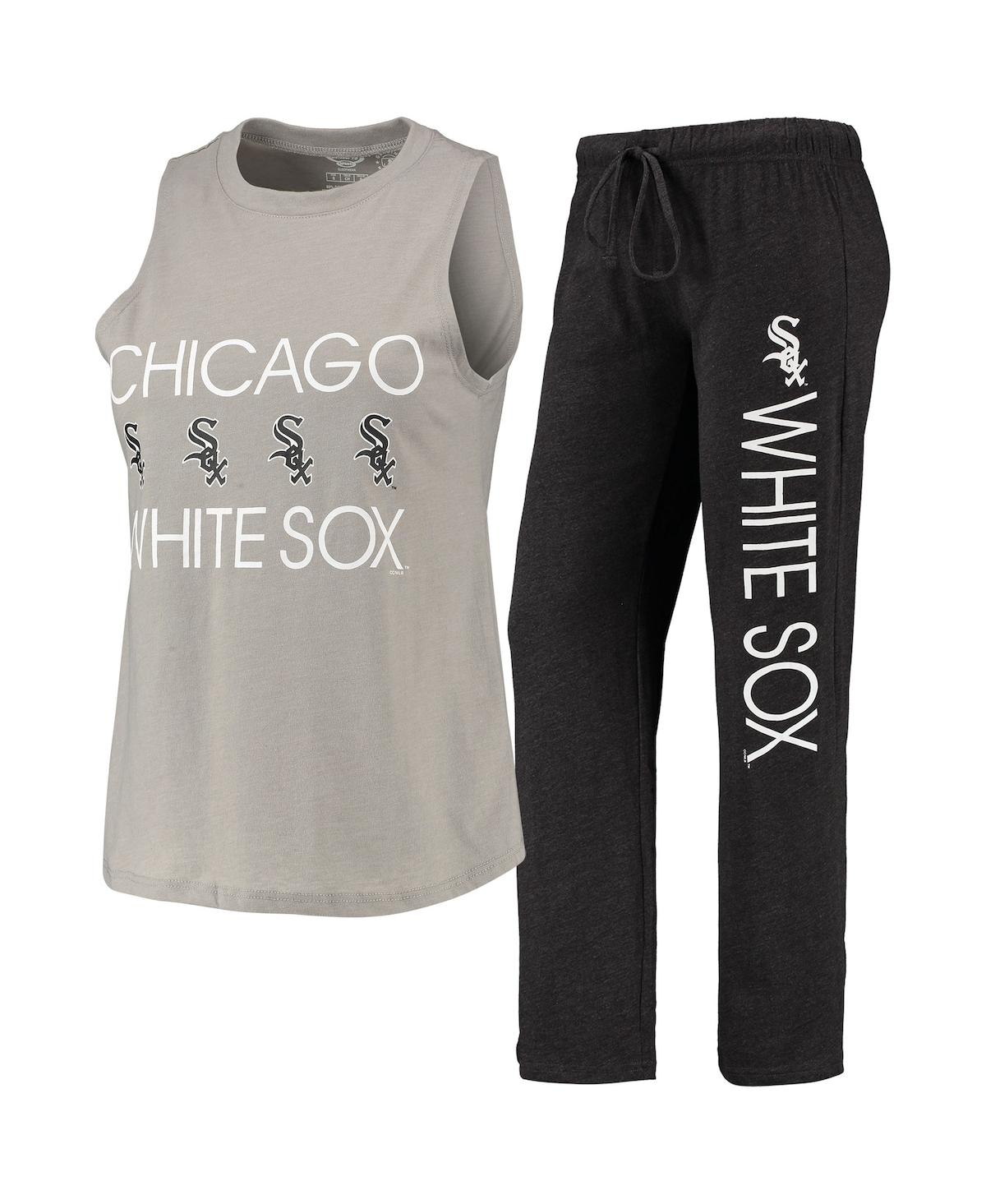 Shop Concepts Sport Women's  Black, Gray Chicago White Sox Meter Muscle Tank Top And Pants Sleep Set In Black,gray
