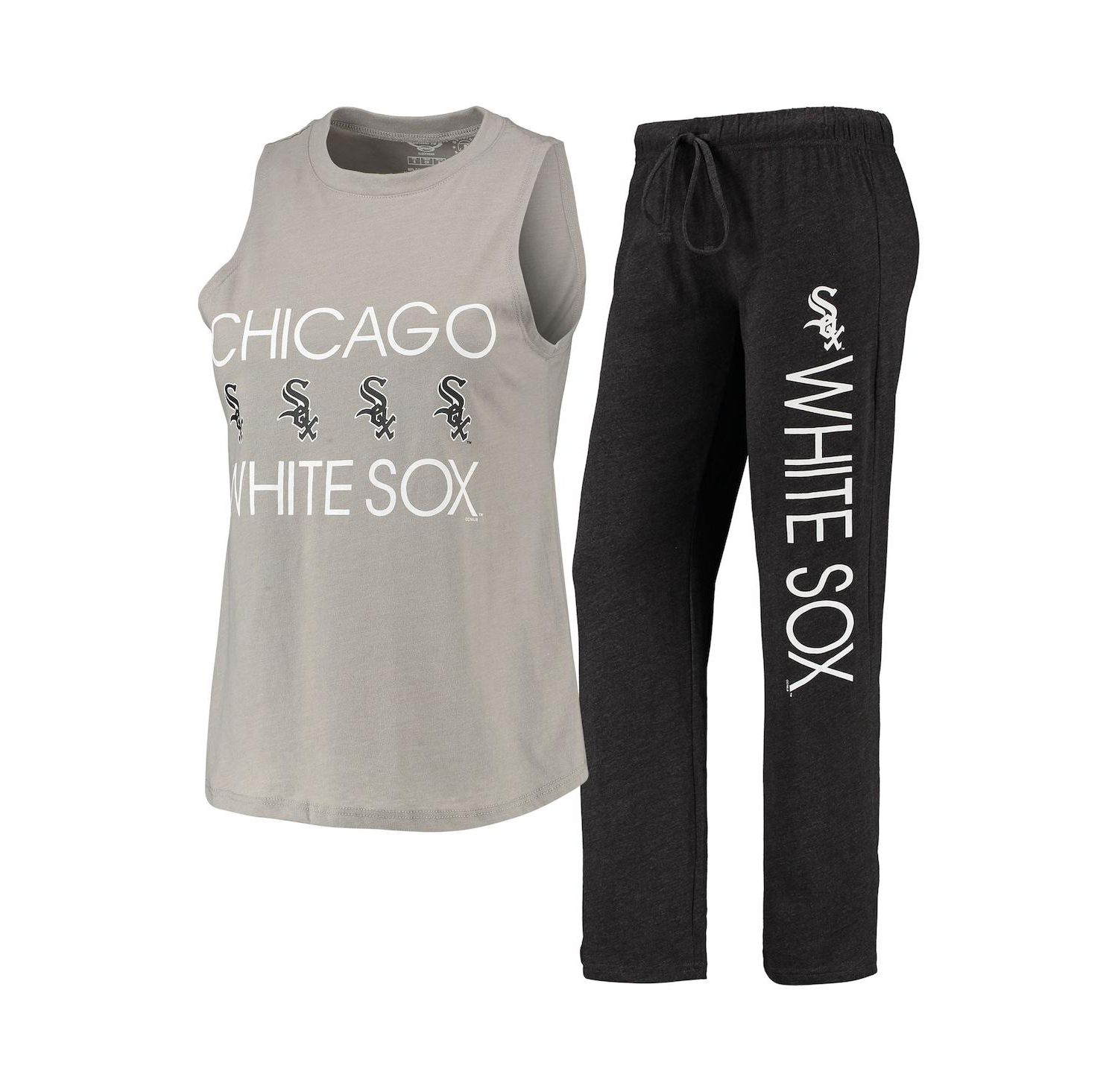 Women's Black, Gray Chicago White Sox Meter Muscle Tank Top and Pants Sleep Set