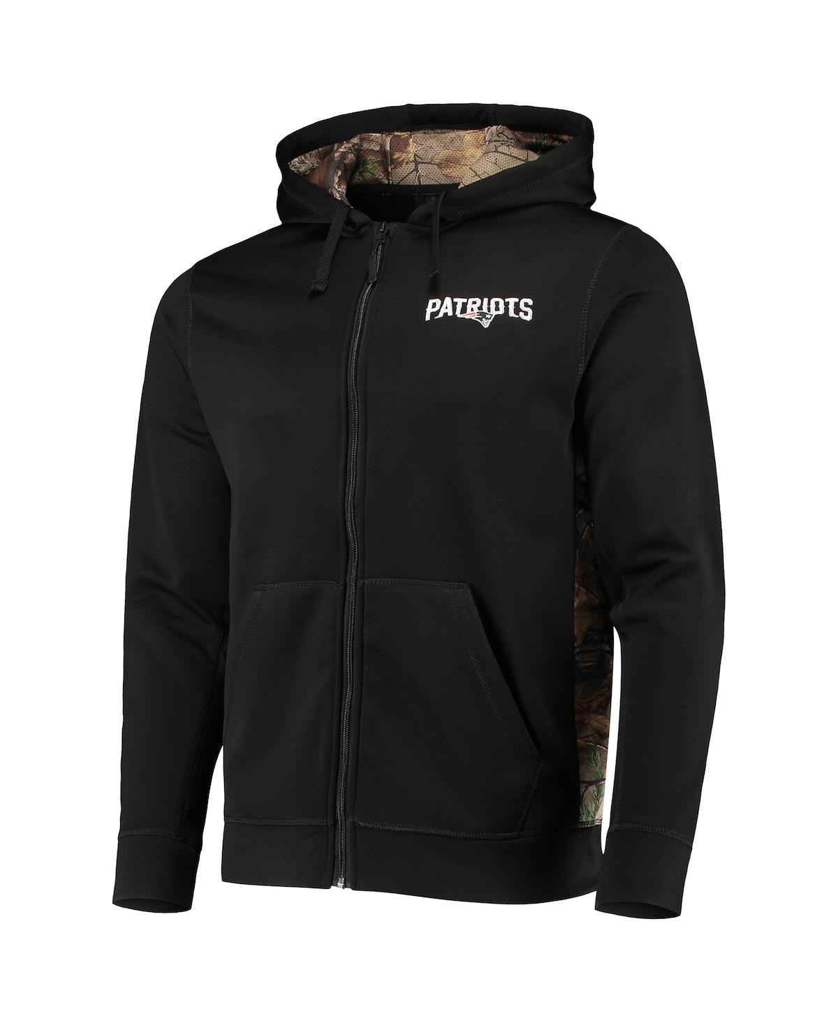 DUNBROOKE MEN'S DUNBROOKE BLACK, REALTREE CAMO NEW ENGLAND PATRIOTS DECOY TECH FLEECE FULL-ZIP HOODIE 