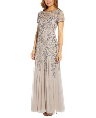 Adrianna Papell Floral-Beaded Gown - Macy's