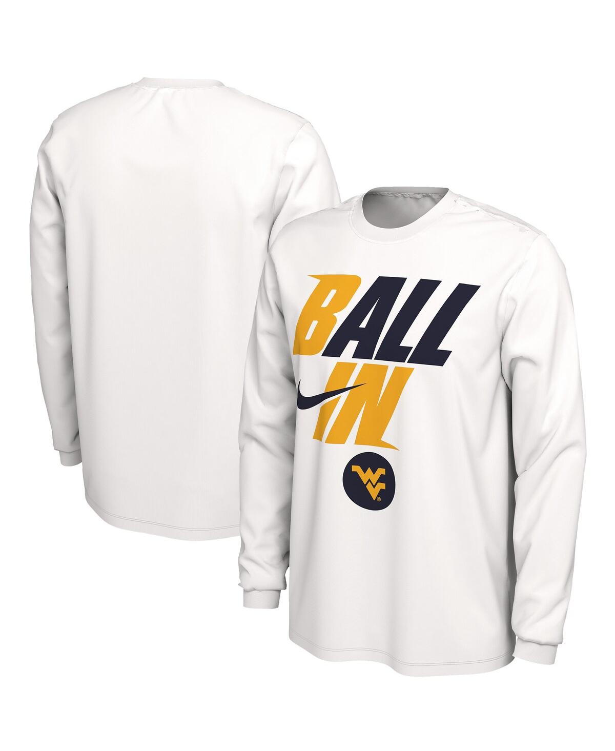 Men's NikeWest Virginia Mountaineers Ball In Bench Long Sleeve T-shirt - White