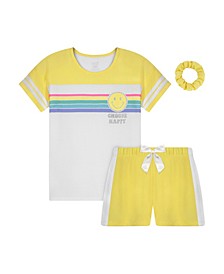 Little Girls T-shirt and Shorts with Scrunchie Pajama Set, 3 Piece