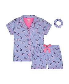 Big Girls Top and Shorts with Scrunchie Pajama Set, 3 Piece