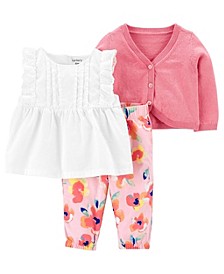 Baby Girls 3-Piece Floral Cardigan Set