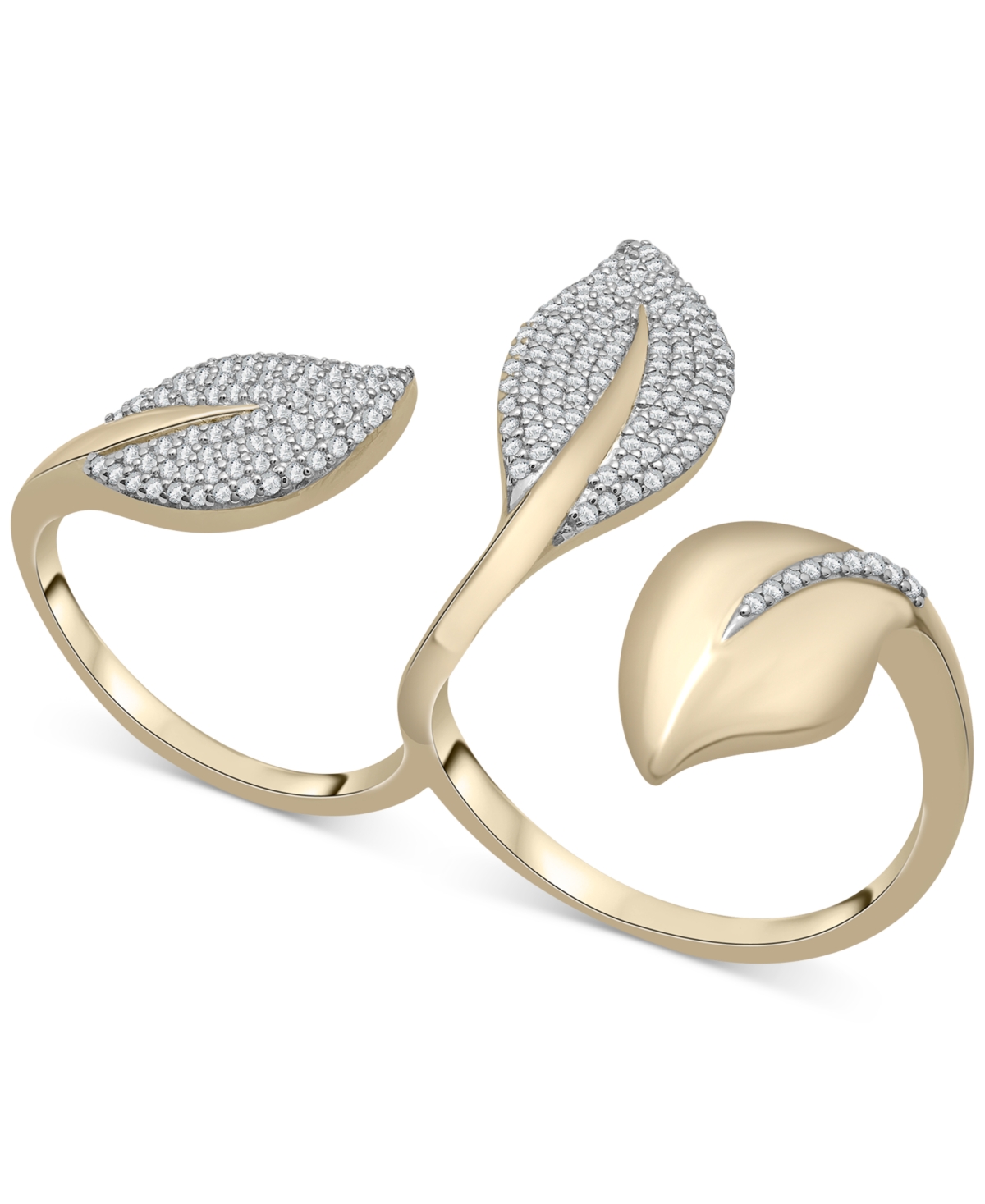 Diamond Pave Leaf Open Cuff Double Ring (1/2 ct. t.w.) in 10k White or Yellow Gold, Created for Macy's - Yellow Gold