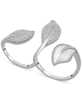 Wrapped - Diamond Pav&eacute; Leaf Open Cuff Double Ring (1/2 ct. t.w.)