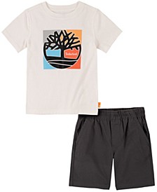 Little Boys Short Sleeve Colorful Tree T-shirt and Ripstop Shorts, 2 Piece Set