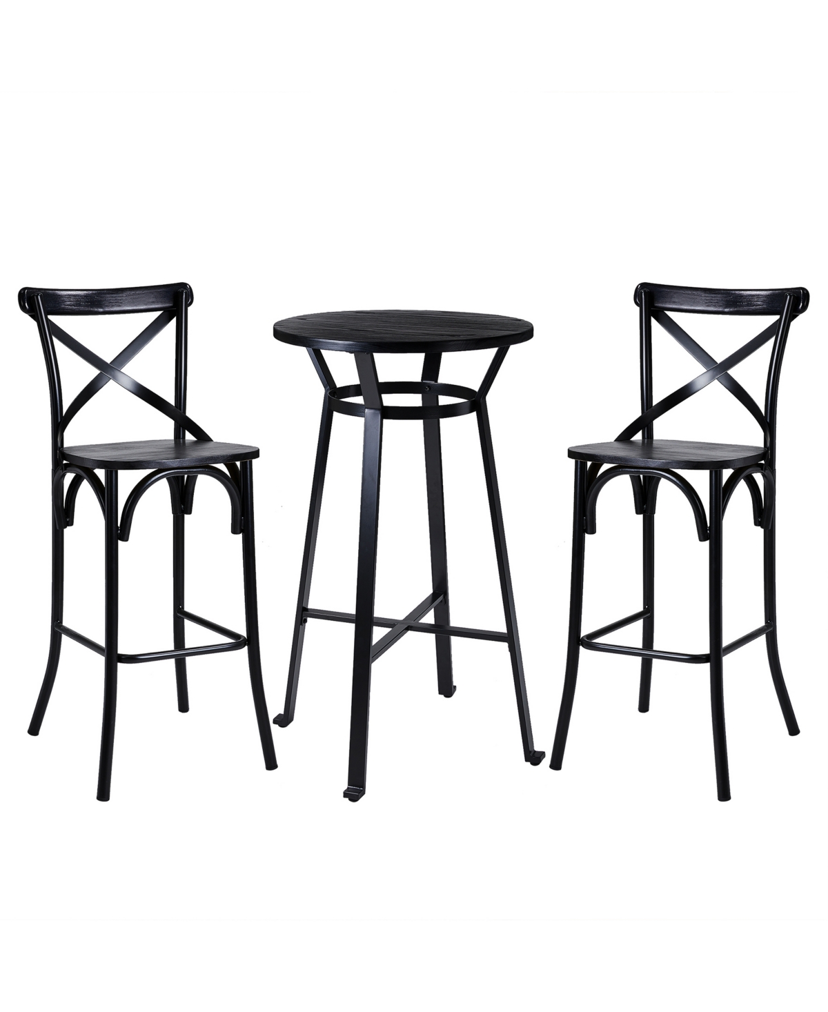 Glitzhome Pub Table And Bar Chair Set, 3 Pieces In Black