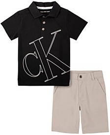 Toddler Boys Oversize Logo Polo Shirt and Twill Shorts, 2-Piece Set