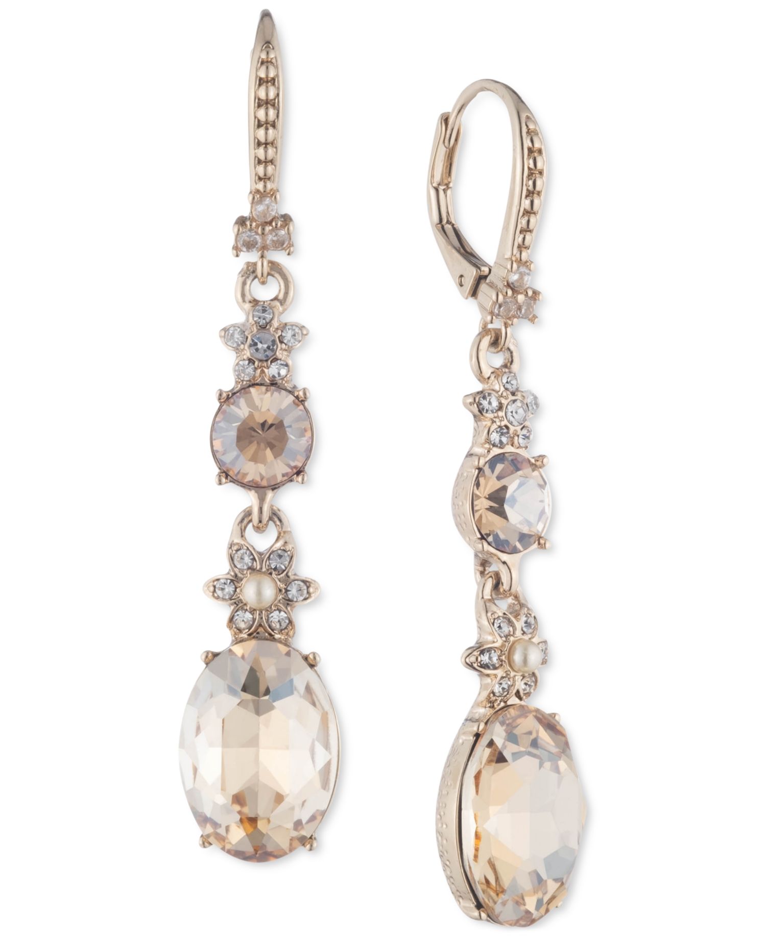 Crystal & Imitation Pearl Flower Linear Drop Earrings