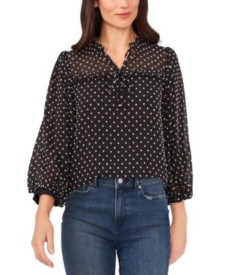 CeCe - Women's Contrast Clip-Dot Pleated Top