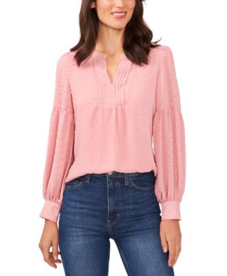 CeCe - Women's Swiss Dot Blouson-Sleeve Top