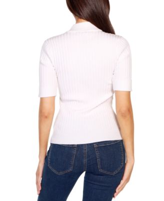 Black Label Ribbed Zip Mock Neck Top