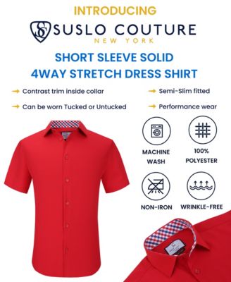 Suslo Couture Мужская рубашка Slim Fit Performance с короткими рукавами и однотонной отделкой на пуговицах от Suslo Couture