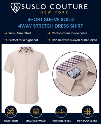 Men's Slim Fit Performance Short Sleeves Solid Button Down Shirt