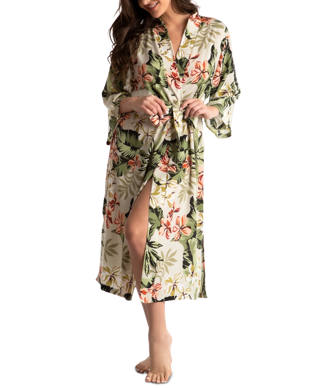 Linea Donatella Women's Printed Satin Long Wrap Robe