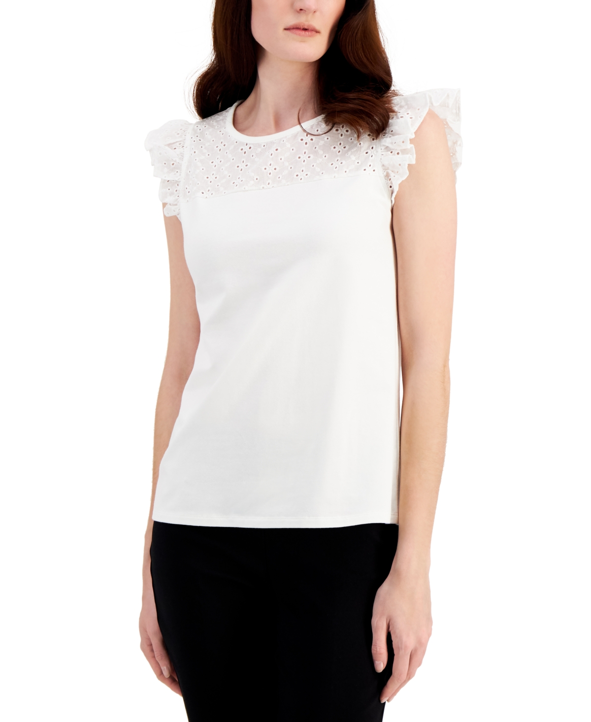 Anne Klein Women's Eyelet-embroidered Sleeveless Top In Bright White