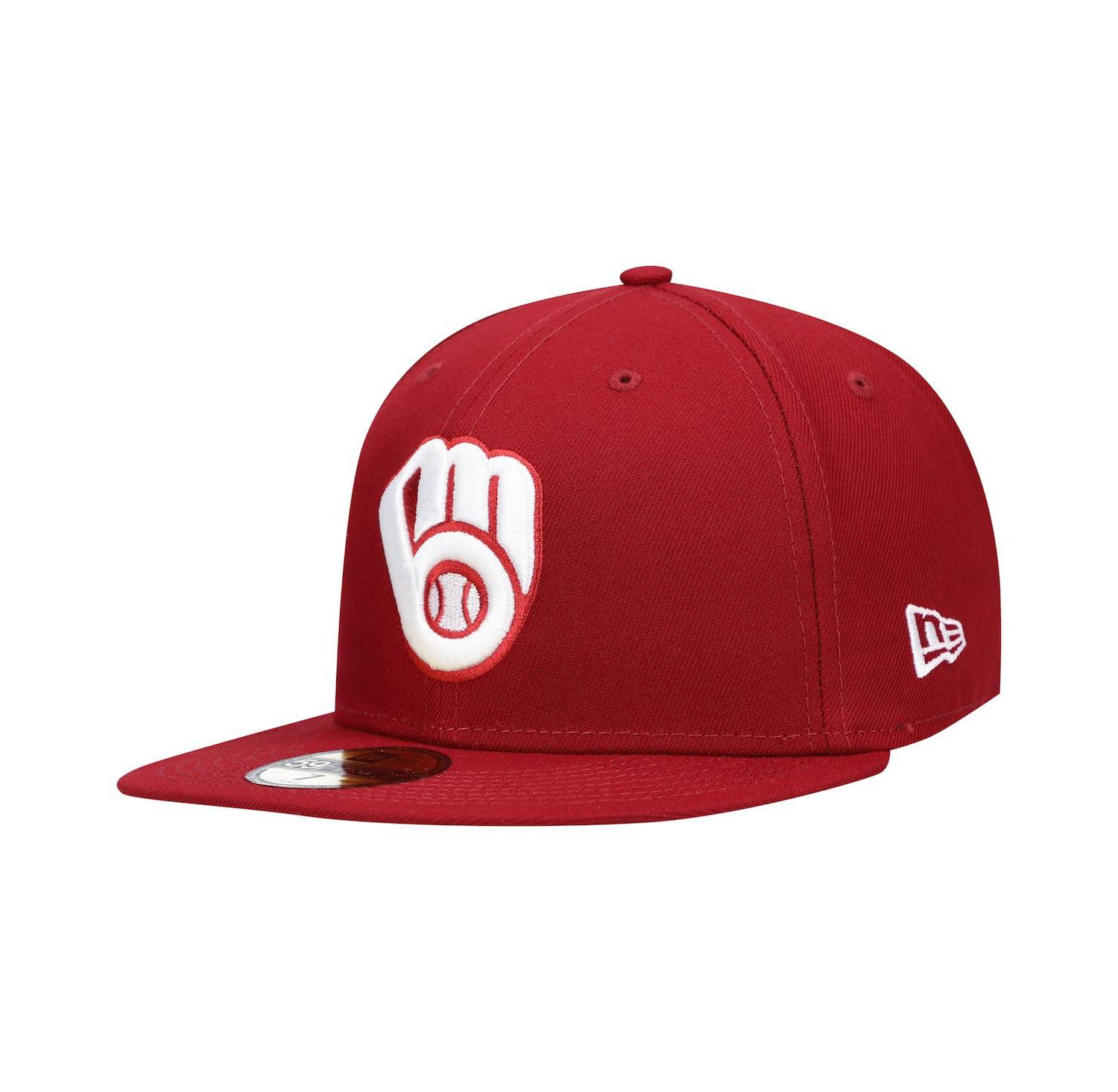 Men's Cardinal Milwaukee Brewers Logo White 59Fifty Fitted Hat