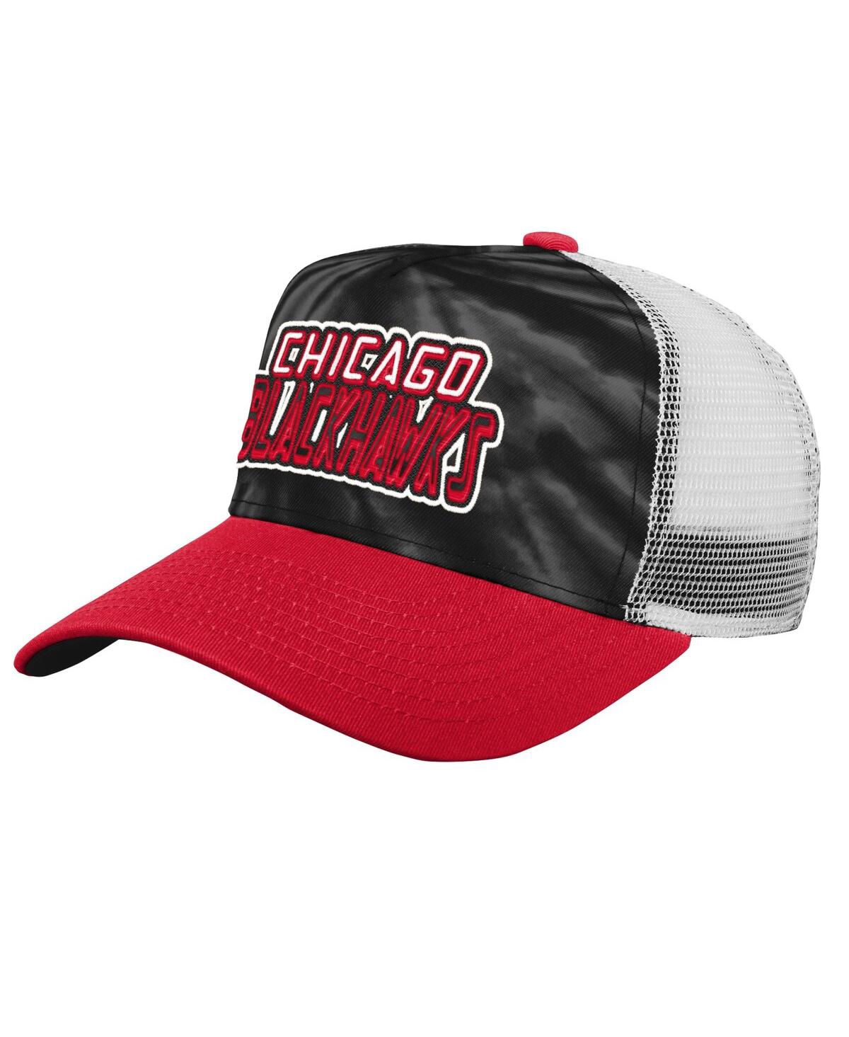 Outerstuff Kids' Big Boys Black, Red Chicago Blackhawks Team Tie-dye Snapback Hat In Black,red