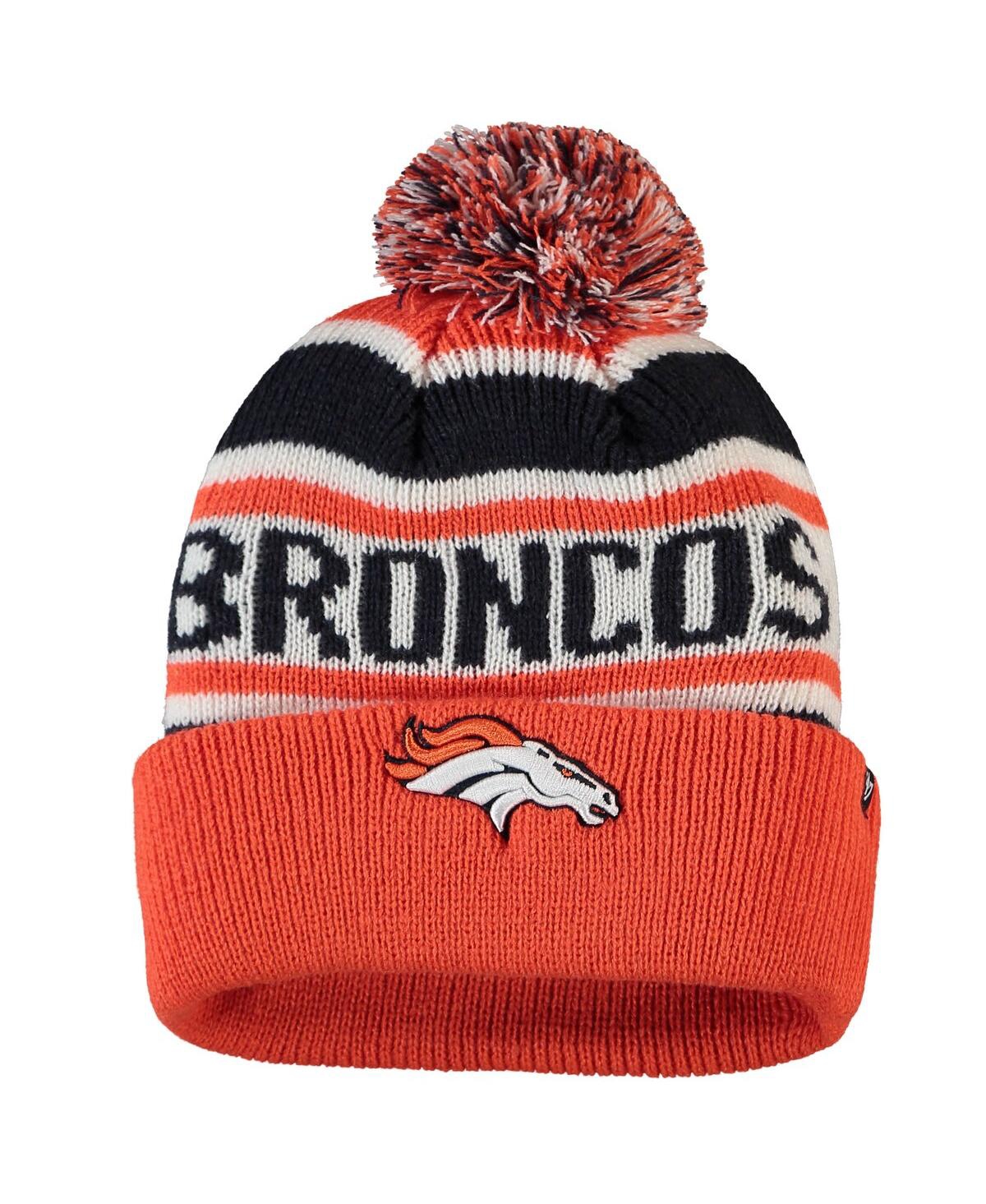 47 Brand Kids' Big Boys Navy And Orange Denver Broncos Hangtime Cuffed Knit Hat With Pom In Navy,orange