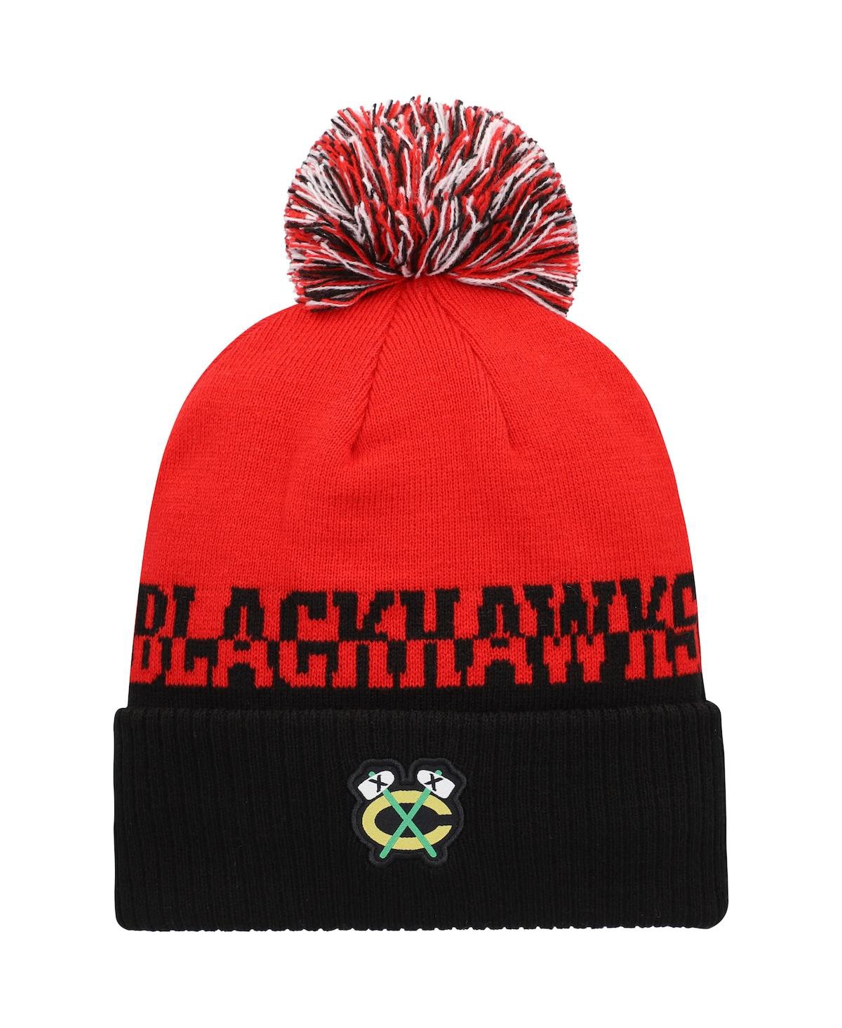 Adidas Originals Men's Red, Black Chicago Blackhawks Cold.rdy Cuffed Knit Hat With Pom In Red,black