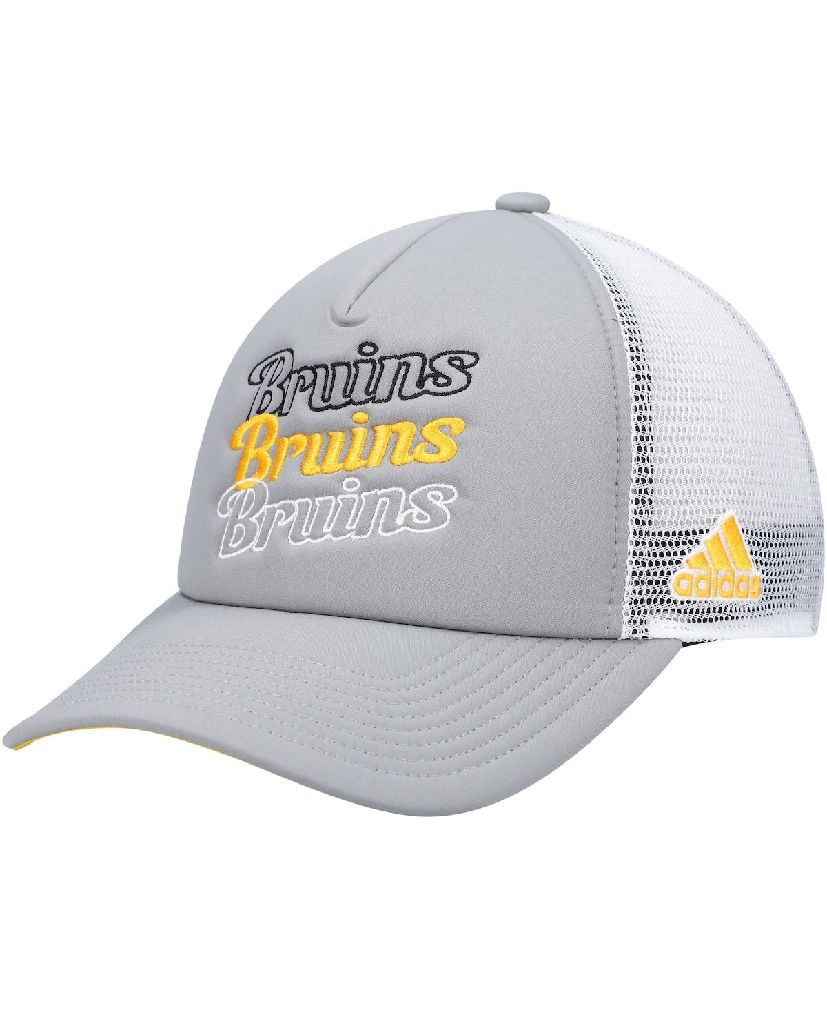 Shop Adidas Originals Women's Gray, White Boston Bruins Foam Trucker Snapback Hat In Gray,white