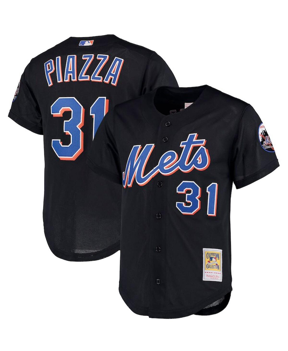 Men's Mike PiazzaNew York Mets Big and Tall Cooperstown Collection Mesh Button-Up Jersey - Black