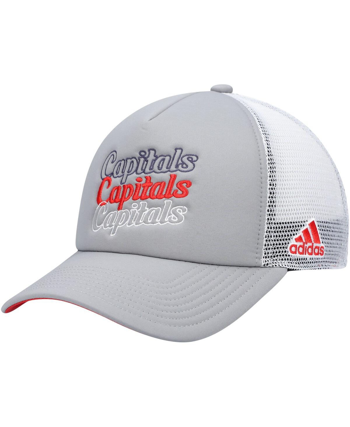 Shop Adidas Originals Women's Gray, White Washington Capitals Foam Trucker Snapback Hat In Gray,white