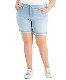 Plus Size Double Button Bermuda Jean Shorts, Created for Macy's