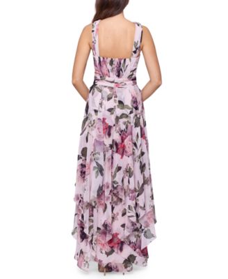 xscape floral tiered chiffon gown